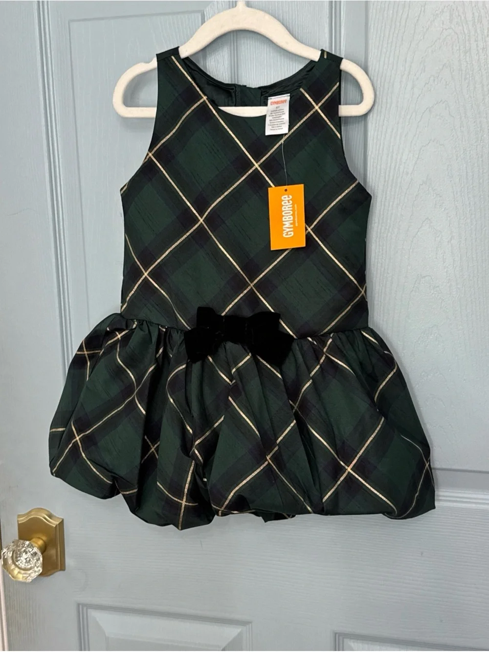 Gymboree Green Gold Plaid Royal Holiday Bubble Dress 5T NWT
